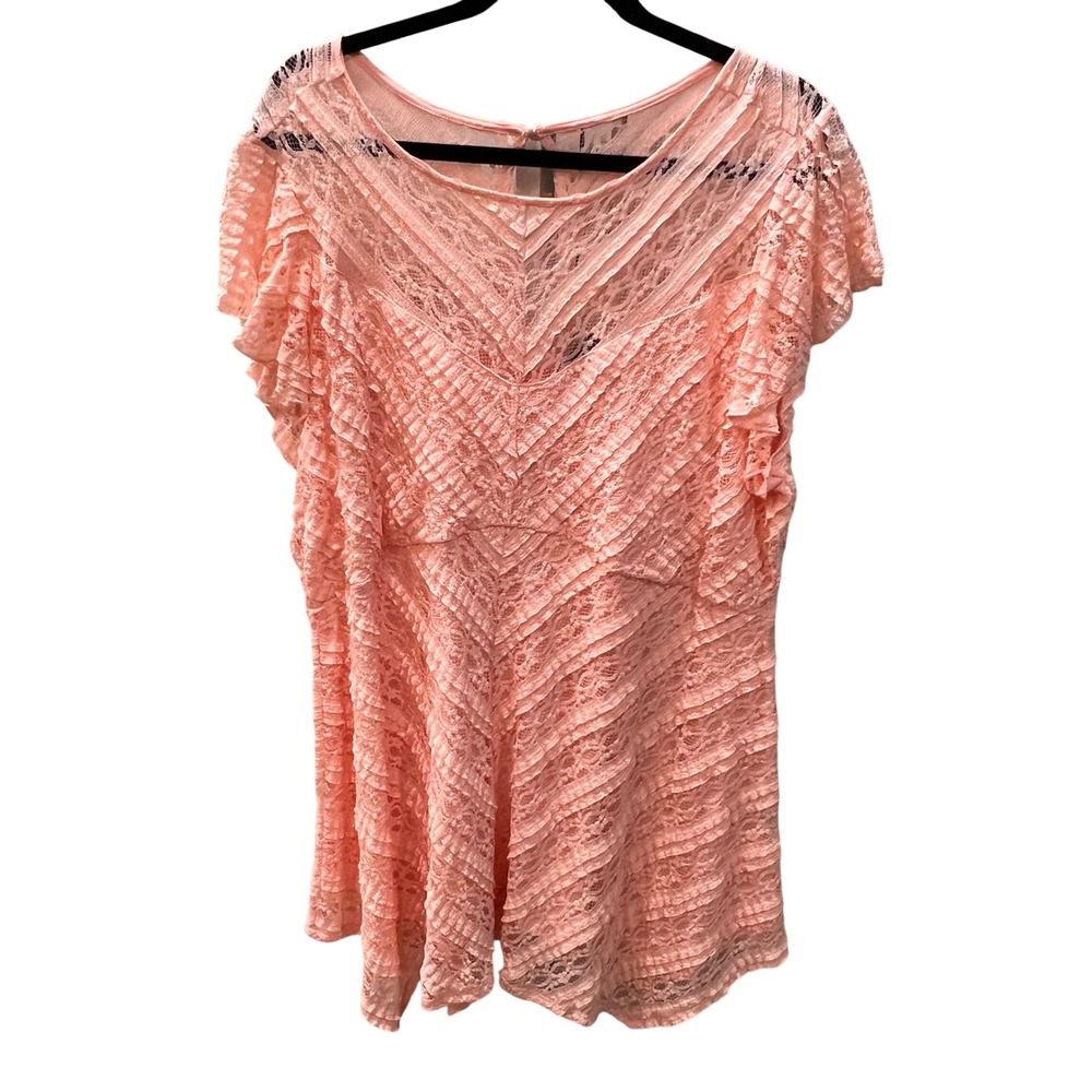 Torrid Peach Pink Lace Chevron Flutter Sleeve Blouse Top Plus Size 2 17604558